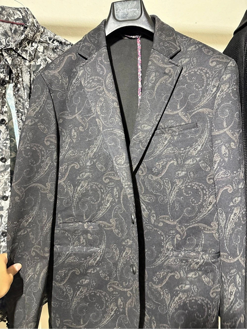 Pietro Balmain Paisley Sport Coat in Gray & Black Size 42 Like New